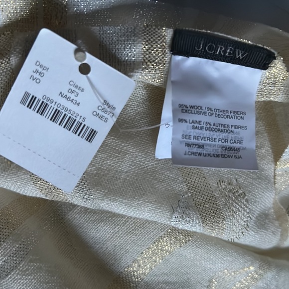 J. Crew metallic silver and gold wrap in cream with many Pom Poms! - Picture 7 of 7